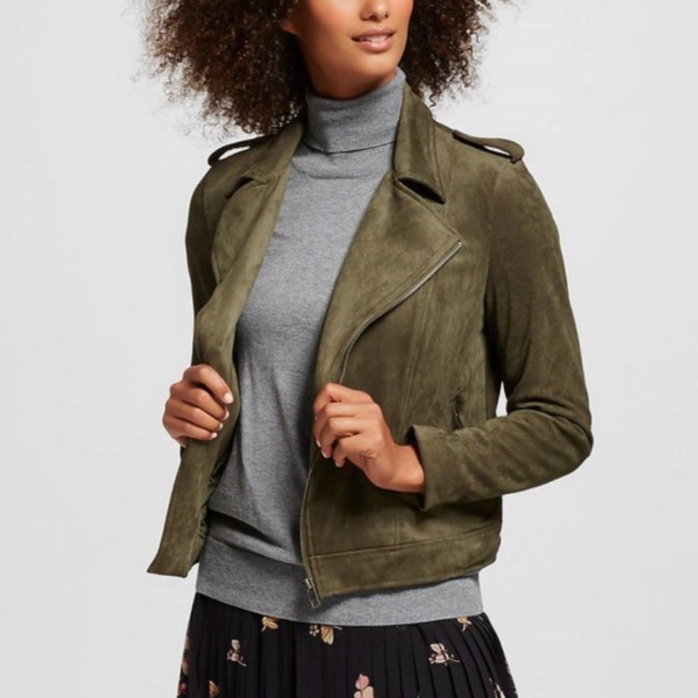 Who What Wear Olive Faux Suede Moto Jacket NWT